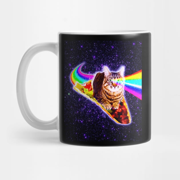 Rainbow Laser Eyes Galaxy Cat Riding Taco by Random Galaxy